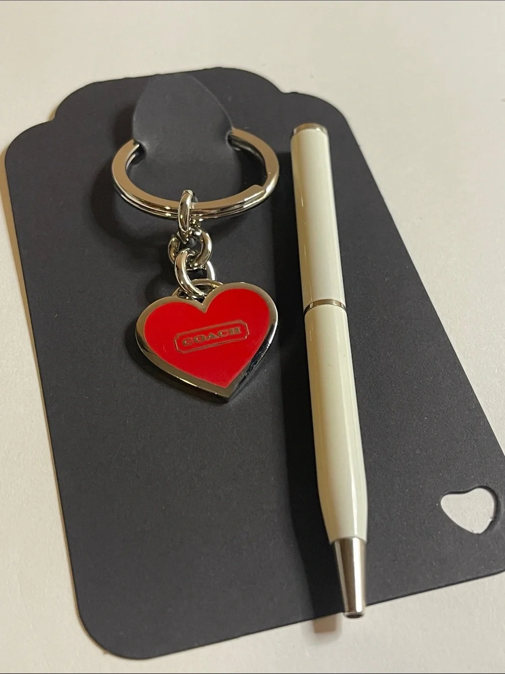 Coach Red Heart Keyring with Silver Hardware and Coach Pen